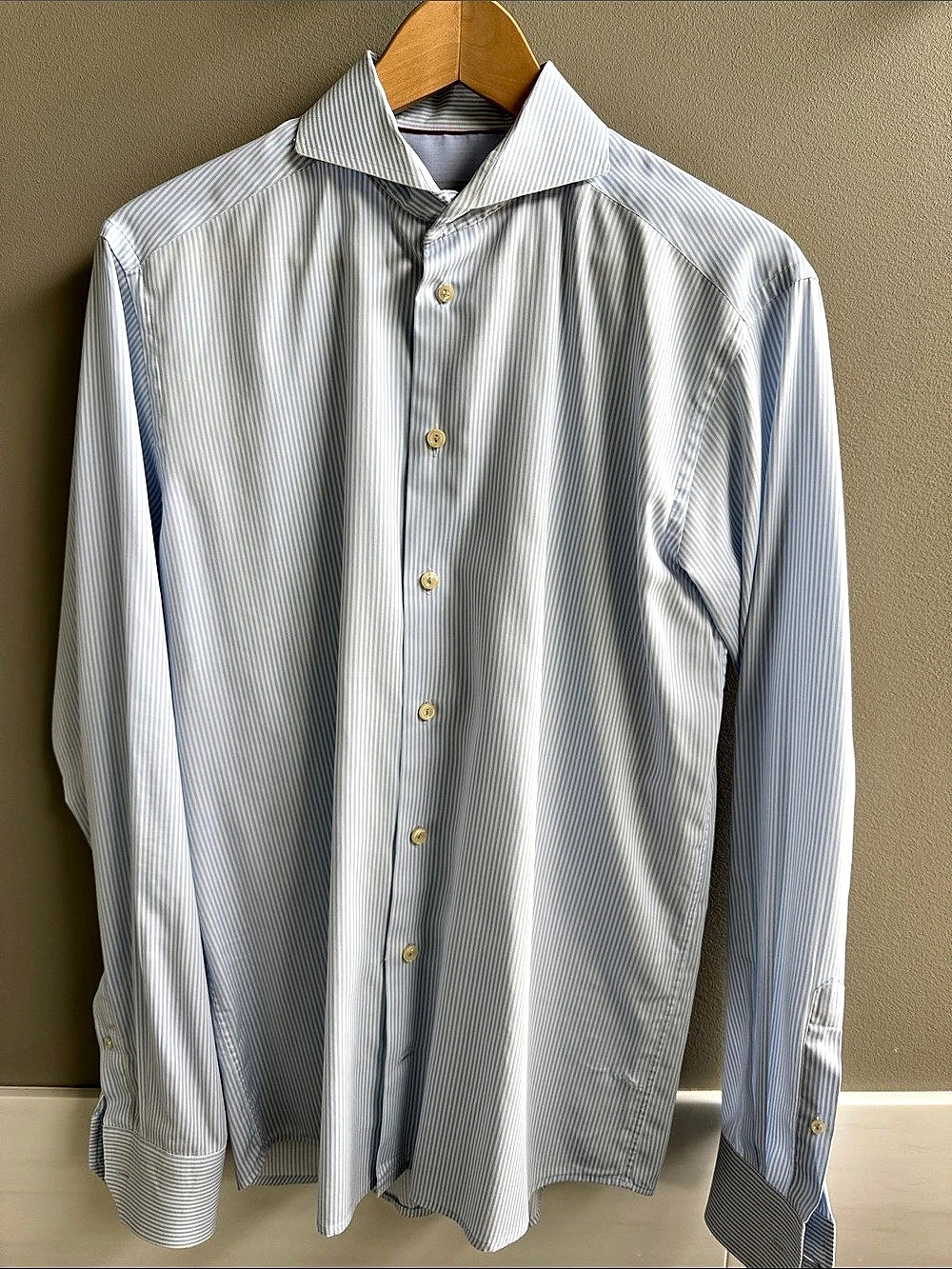 Eton Slim Striped Fine Twill Dress Shirt Blue & White